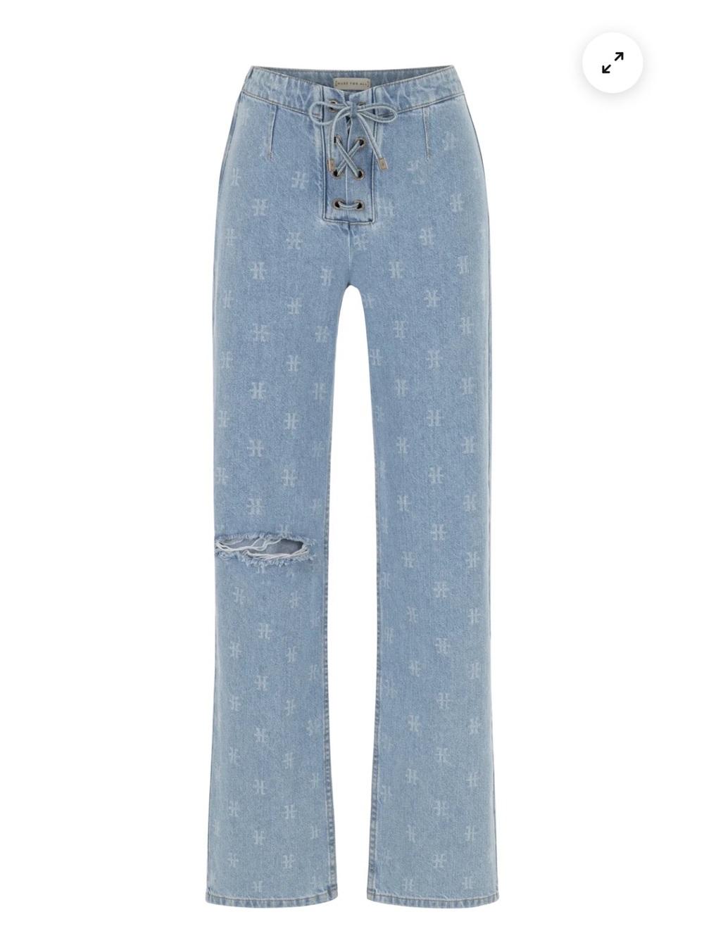 Light Blue Lace-Up High-Rise Flare Jeans